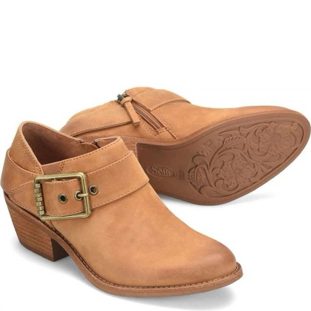 SOFFT Alvie Women's Tan Western Leather Buckle Side Zip Ankle Booties Size 7.5